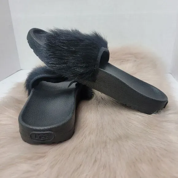 Ugg Women's Sandals Slides Size 6 Royale Black Garnet Toscana Fur Slipper