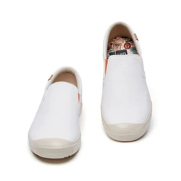 UIN Men's Sneakers Walking Casual Travel Shoes (Pure White Canvas Cadiz )