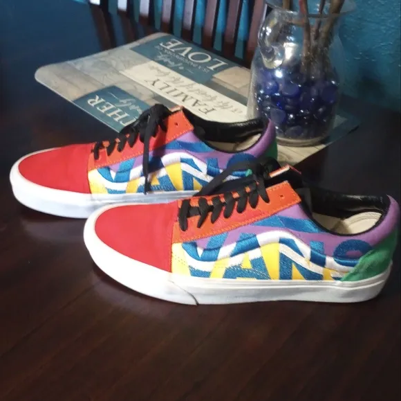 Vans Men's 9.5 Old Skool Statement Multi Block Sneakers Casual Shoes Bla…