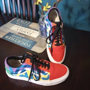 Vans Men's 9.5 Old Skool Statement Multi Block Sneakers Casual Shoes Bla…