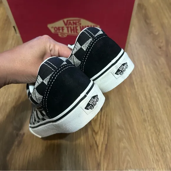 VANS Old Skool 'Stitch Checkerboard' black suede lace up shoes sneakers sz8 new