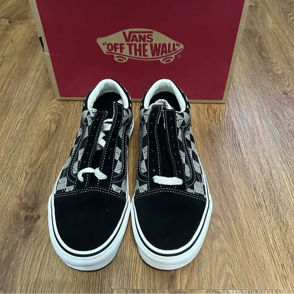 VANS Old Skool 'Stitch Checkerboard' black suede lace up shoes sneakers sz8 new