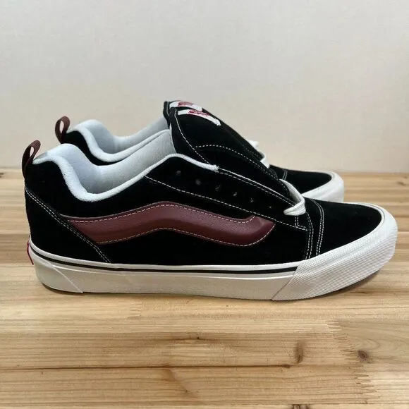 Vans Knu Skool casual skate shoes fat tongue Mens 12 Black Maroon NEW