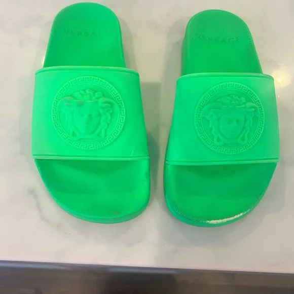 Versace Green Slide Sandals