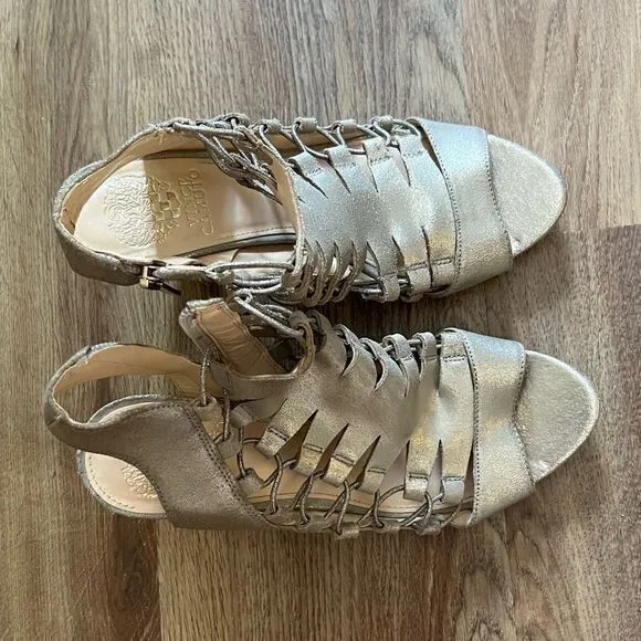 Vince Camuto‎ Women's Heeled Sandals Side Zipper Silver Size 8.5