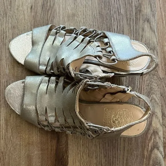 Vince Camuto‎ Women's Heeled Sandals Side Zipper Silver Size 8.5