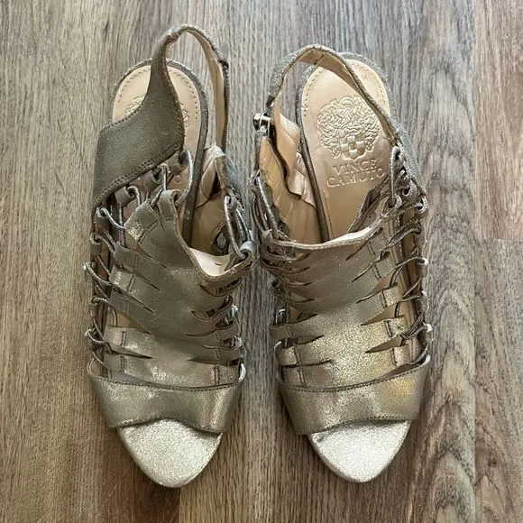 Vince Camuto‎ Women's Heeled Sandals Side Zipper Silver Size 8.5