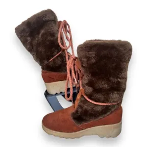 Vintage 70-80s Lace-up Suede / Faux Fur Winter Snow Boots Women's 6