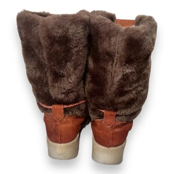 Vintage 70-80s Lace-up Suede / Faux Fur Winter Snow Boots Women's 6