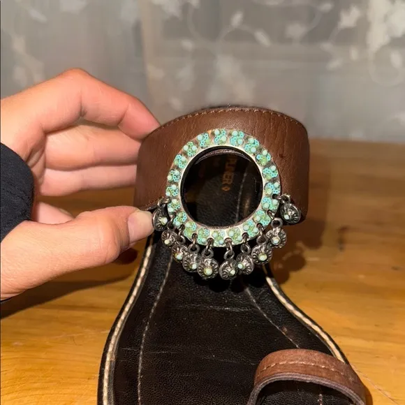 Vintage Elegant Brown Women's Sandals with Blue and Green Detailing