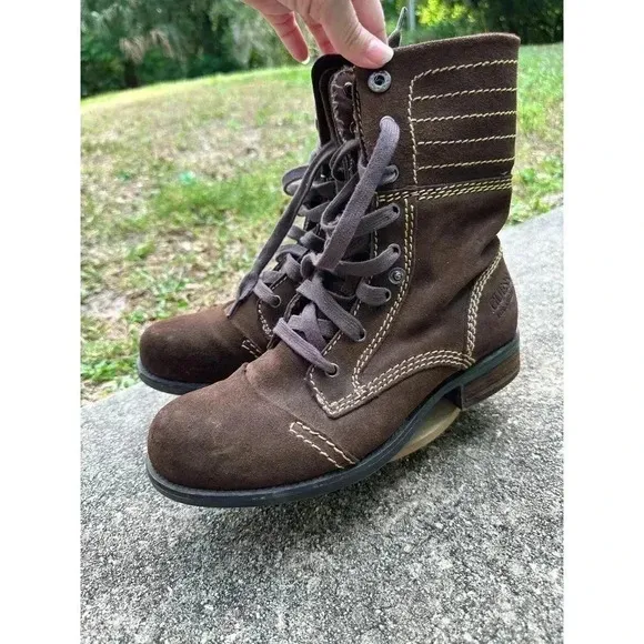 Vintage Guess Los Angeles Boots Denim &amp; Dry Brown Hiking Boots US Size 7