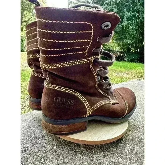 Vintage Guess Los Angeles Boots Denim &amp; Dry Brown Hiking Boots US Size 7