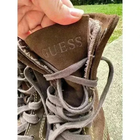 Vintage Guess Los Angeles Boots Denim &amp; Dry Brown Hiking Boots US Size 7