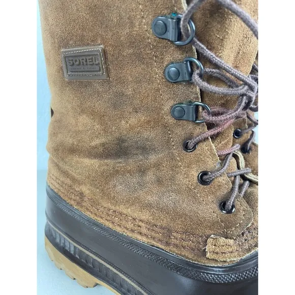 Vintage Sorel Boots Men 10 Kaufman Brown Leather Winter Snow Wool Lined Made USA