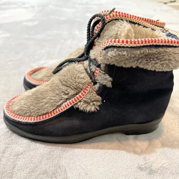 Vintage Yodelers 70's Snow Boots Lace Up Ankle Height Fur Sherpa Made in USA 8