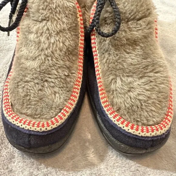 Vintage Yodelers 70's Snow Boots Lace Up Ankle Height Fur Sherpa Made in USA 8