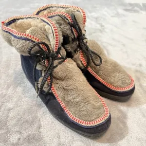 Vintage Yodelers 70's Snow Boots Lace Up Ankle Height Fur Sherpa Made in USA 8