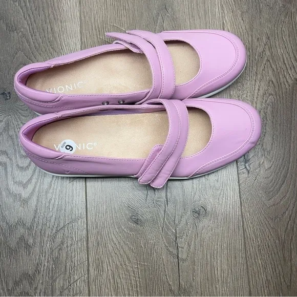 Vionic Cala Mary Jane Flats Pink Faux Upper Size 9 Women’s Hook and Loop Closure