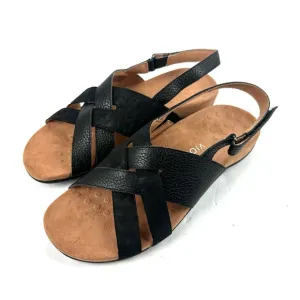 Vionic Eira Sandals 10 Black Leather Orthotic Sandals Womens BRAND NEW