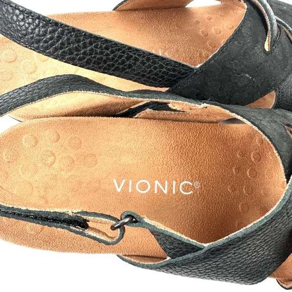 Vionic Eira Sandals 10 Black Leather Orthotic Sandals Womens BRAND NEW