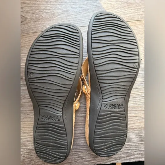 Vionic Eve ll Jeweled Cork Sandals Orthotic Comfort Thong Flip Flops Tan Size 10