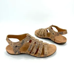 VIONIC “HARISSA” TAN SNAKE PRINT LEATHER VELCRO ADJUSTABLE STRAPPY SANDAL