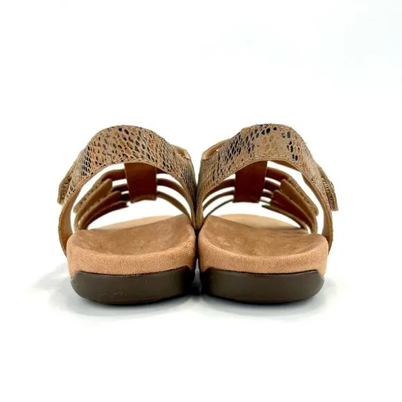 VIONIC “HARISSA” TAN SNAKE PRINT LEATHER VELCRO ADJUSTABLE STRAPPY SANDAL