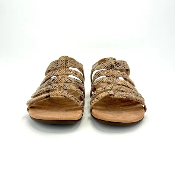 VIONIC “HARISSA” TAN SNAKE PRINT LEATHER VELCRO ADJUSTABLE STRAPPY SANDAL