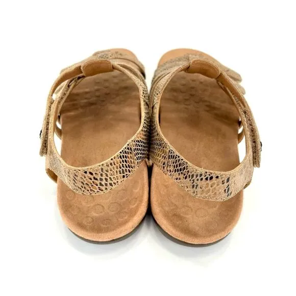 VIONIC “HARISSA” TAN SNAKE PRINT LEATHER VELCRO ADJUSTABLE STRAPPY SANDAL