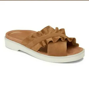 Vionic Lelia Azalea Suede Ruffle Slide Orthopedic Support Comfort Sandal 6.5 NIB