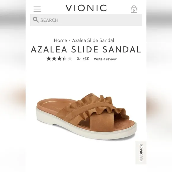 Vionic Lelia Azalea Suede Ruffle Slide Orthopedic Support Comfort Sandal 6.5 NIB