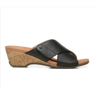 Vionic Leticia Cork Heel Embossed Lizard Print Sandals Black Size 8.5 Crisscross