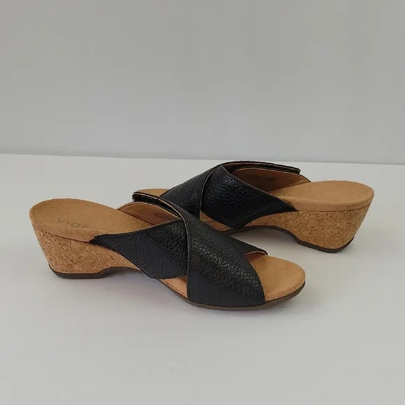 Vionic Leticia Slide Sandals Black Leather Size 6.5