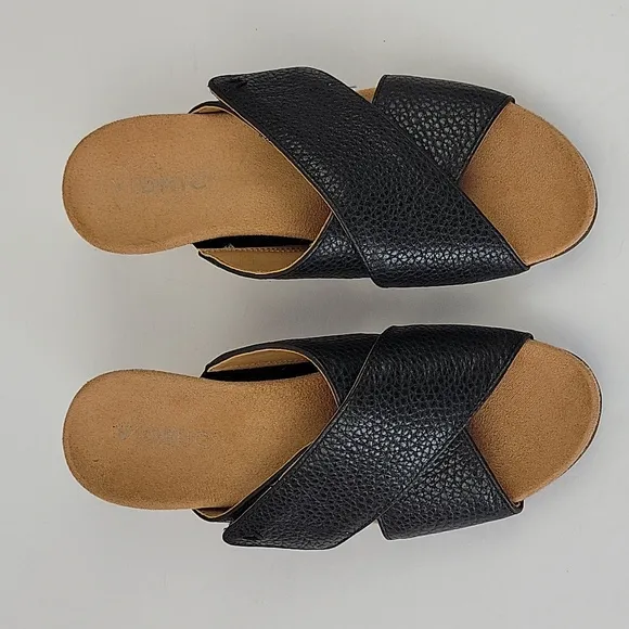 Vionic Leticia Slide Sandals Black Leather Size 6.5