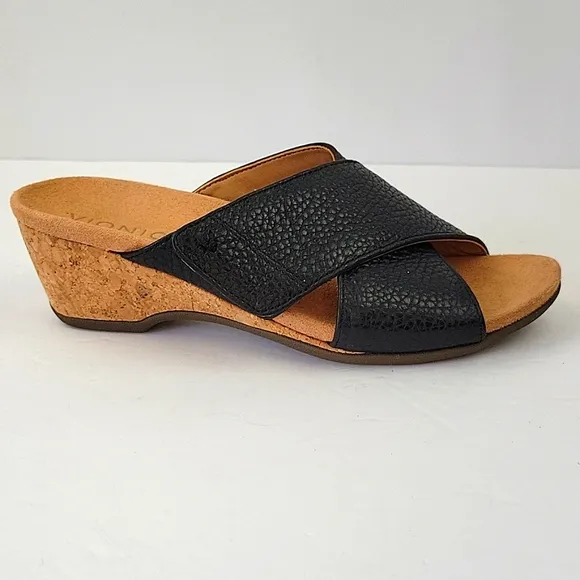 Vionic Leticia Slide Sandals Black Leather Size 6.5