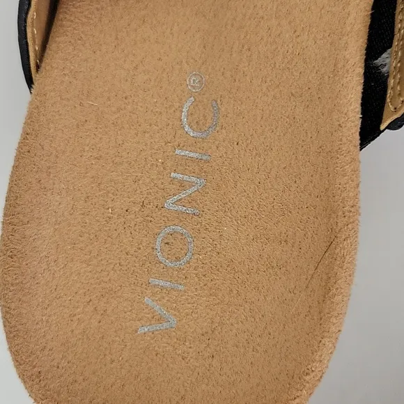 Vionic Leticia Slide Sandals Black Leather Size 6.5