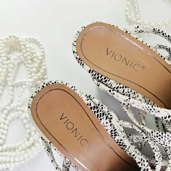 Vionic Luxurious Genuine Leather Sami Snake Ankle Strap Block Heel Sandals 8.5