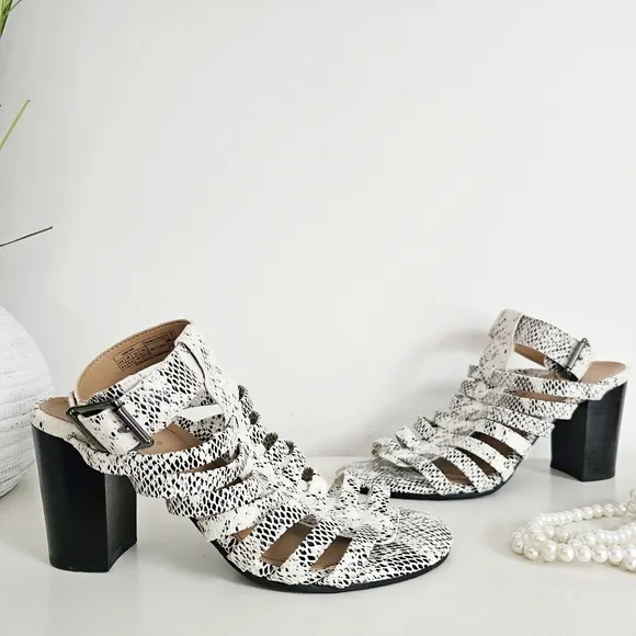 Vionic Luxurious Genuine Leather Sami Snake Ankle Strap Block Heel Sandals 8.5