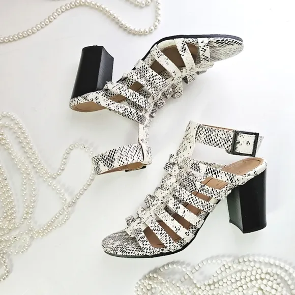 Vionic Luxurious Genuine Leather Sami Snake Ankle Strap Block Heel Sandals 8.5