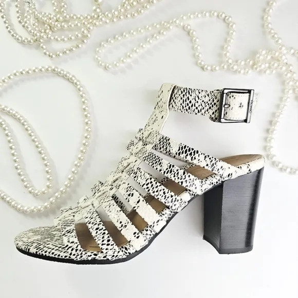 Vionic Luxurious Genuine Leather Sami Snake Ankle Strap Block Heel Sandals 8.5