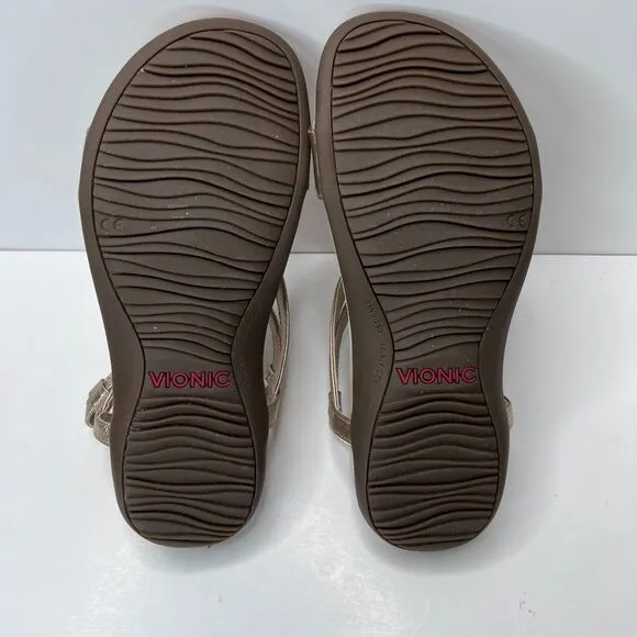 Vionic Mikah Adjustable T-Strap Orthotic Pearl Sandals Gold Women 6.5 Tried On