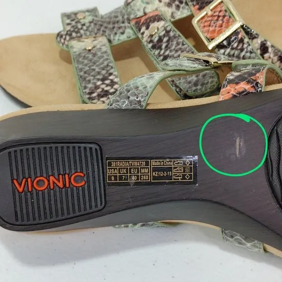 Vionic Radia Orthotic Adjustable Triple Strap Slide Wedges Size 9