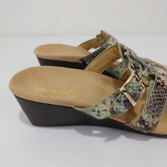 Vionic Radia Orthotic Adjustable Triple Strap Slide Wedges Size 9