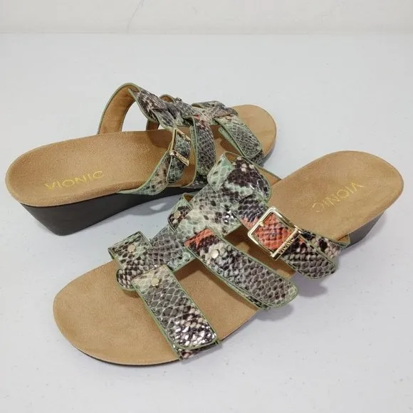 Vionic Radia Orthotic Adjustable Triple Strap Slide Wedges Size 9