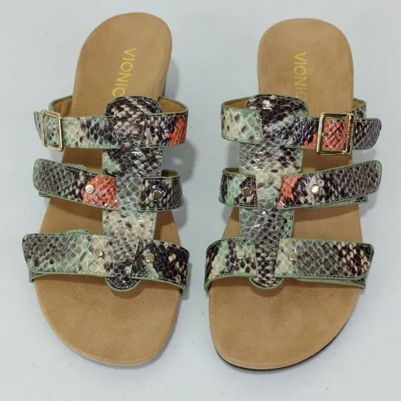 Vionic Radia Orthotic Adjustable Triple Strap Slide Wedges Size 9