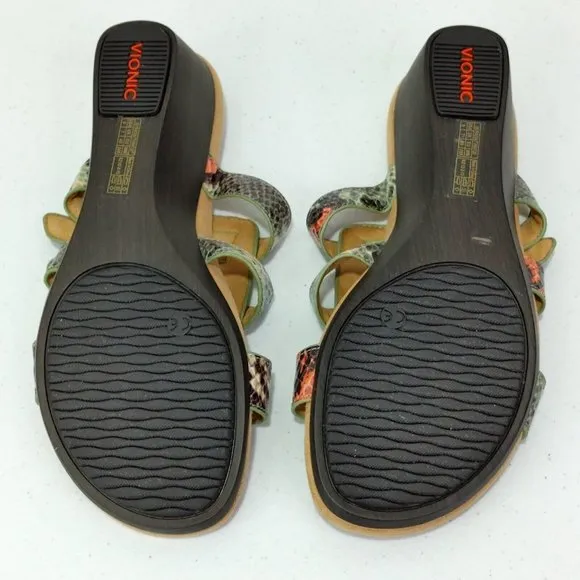 Vionic Radia Orthotic Adjustable Triple Strap Slide Wedges Size 9