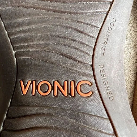 Vionic Rest Miami Orange Leather T-Strap Sandals Women 8 Gold Accents Strappy
