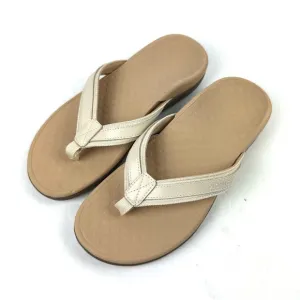 Vionic Tide Flip Flops 7 Ivory Leather Orthotic Sandals Womens Brand New