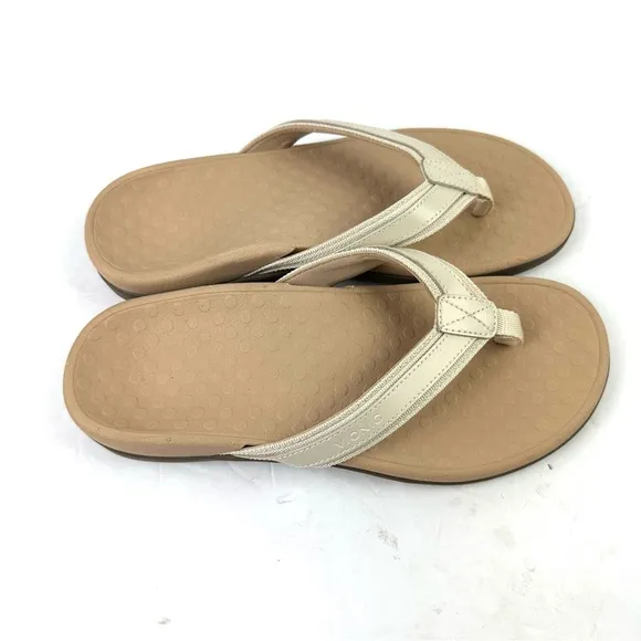 Vionic Tide Flip Flops 7 Ivory Leather Orthotic Sandals Womens Brand New