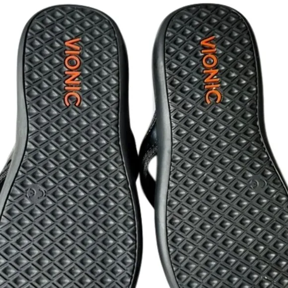Vionic Tide II Black Toe Post Flip Flop Sandal - Black/Black Patent - 7